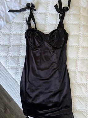 Garage Black Satin Ruched Bust Slip Dress